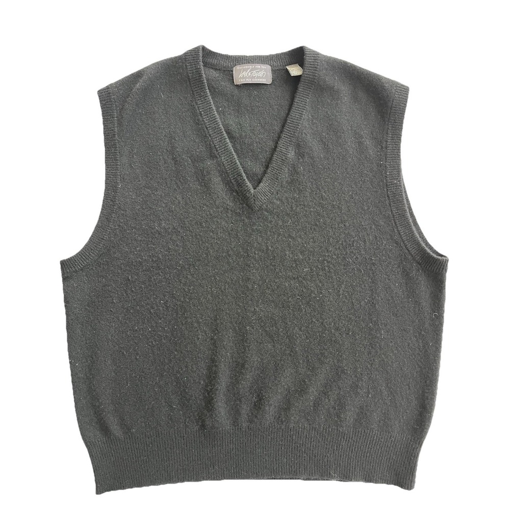 Lord & Taylor 100% Cashmere 2 Ply neck Vest Minimalist Luxury Black Sz‎ XL VTG